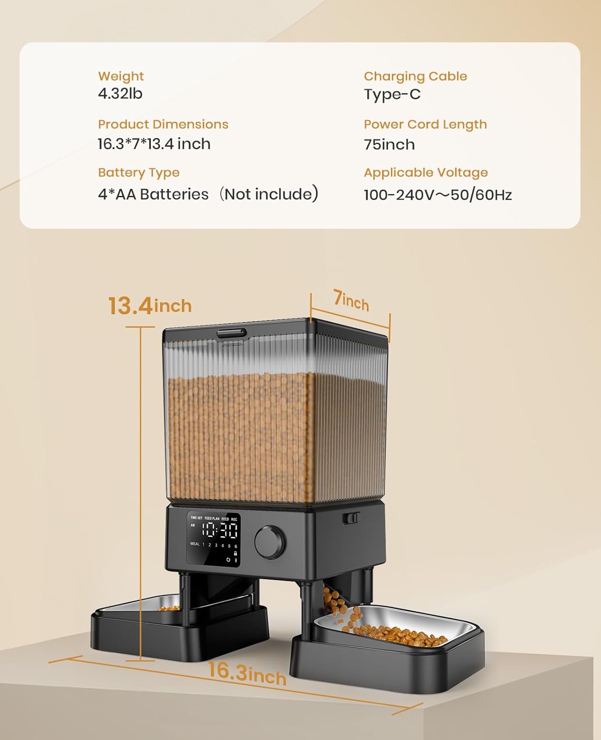 Petseliers Smart Automatic Pet Feeder with Wi-Fi Control